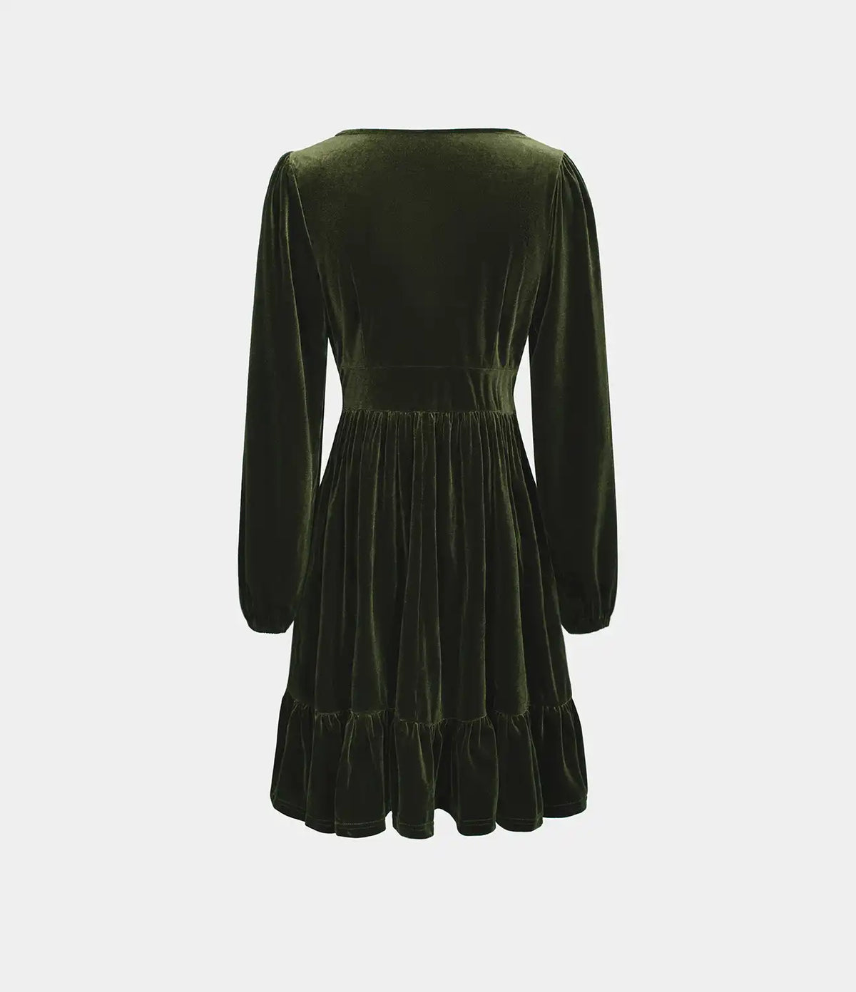 Everyday Deep V Neck Long Sleeve Ruffled Hem Velvet Mini Chill Dress