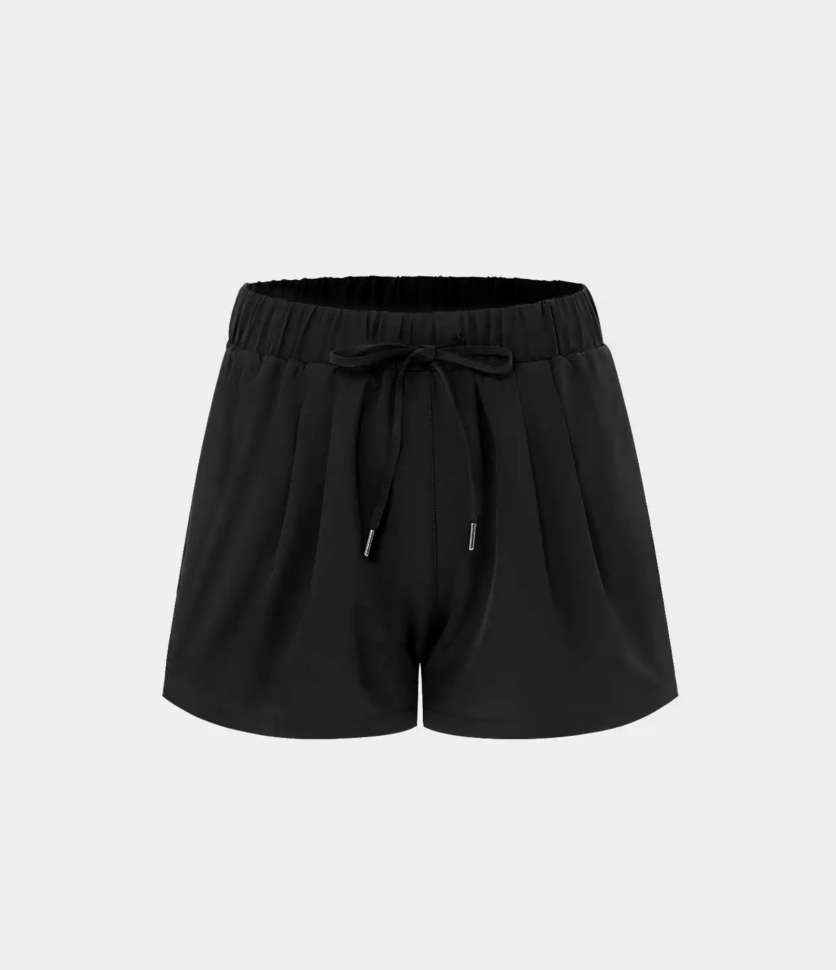 High Waisted Elastic Waistband Drawstring Pleated Yoga Shorts 3" with Pockets